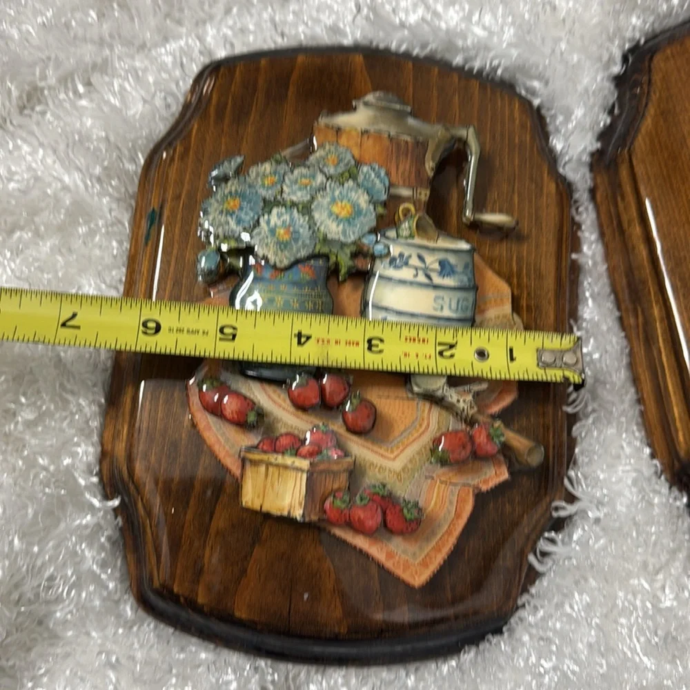 Vintage grannycore wooden kitchen wall art 3D tea berries flowers sugar